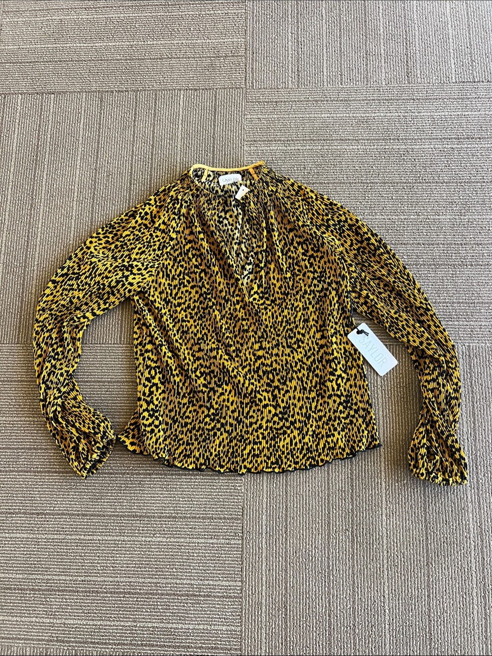 Saylor Yellow Leopard-Print V-Neck Long-Sleeve Blouse